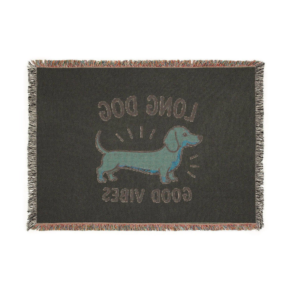 Dachshund Woven Blanket — "Long Dog, Good Vibes" Cozy Throw (Perfect Gift for Dog Lovers)