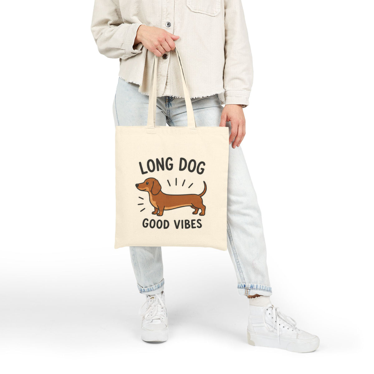 Dachshund Tote — “Long Dog, Good Vibes” Cotton Canvas Market Bag