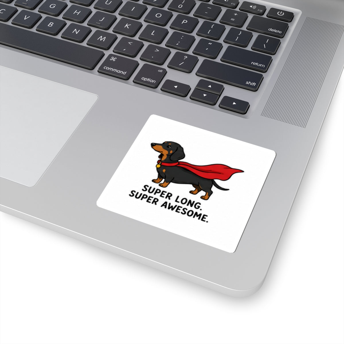 Super Long, Super Awesome Dachshund Sticker — Cute Superhero Sausage Dog Kiss-Cut