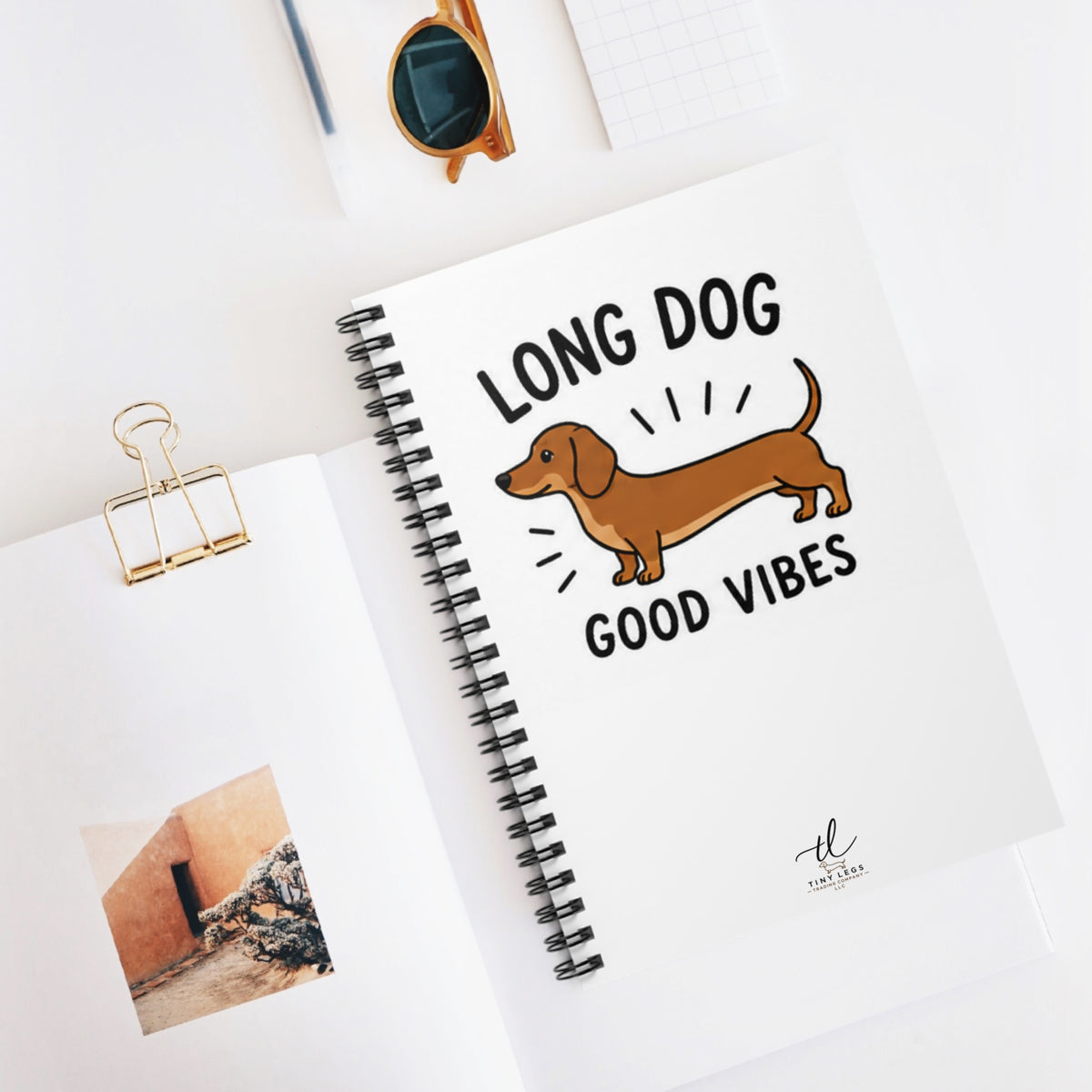 Dachshund Spiral Notebook — "Long Dog Good Vibes" Ruled Journal