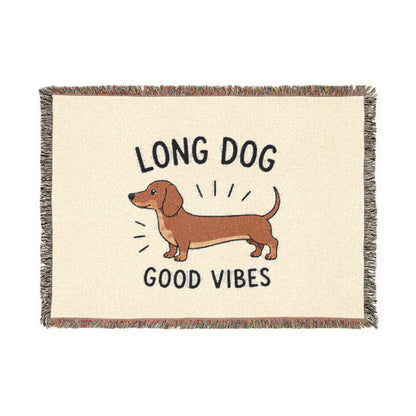 Dachshund Woven Blanket — "Long Dog, Good Vibes" Cozy Throw (Perfect Gift for Dog Lovers)