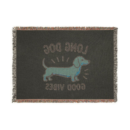 Dachshund Woven Blanket — "Long Dog, Good Vibes" Cozy Throw (Perfect Gift for Dog Lovers)