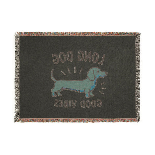 Dachshund Woven Blanket — "Long Dog, Good Vibes" Cozy Throw (Perfect Gift for Dog Lovers)