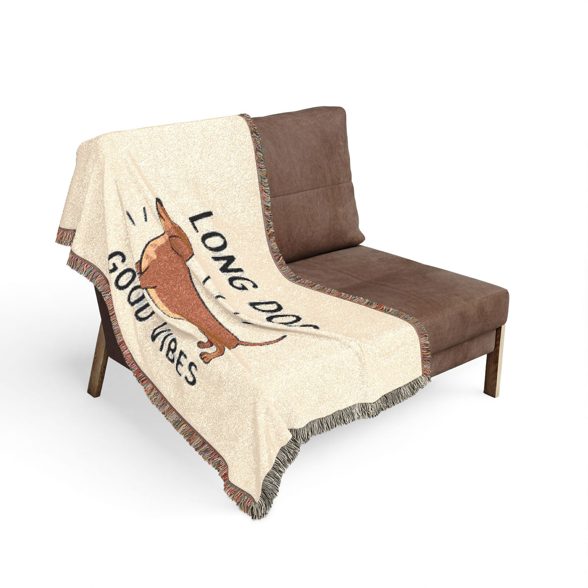 Dachshund Woven Blanket — "Long Dog, Good Vibes" Cozy Throw (Perfect Gift for Dog Lovers)