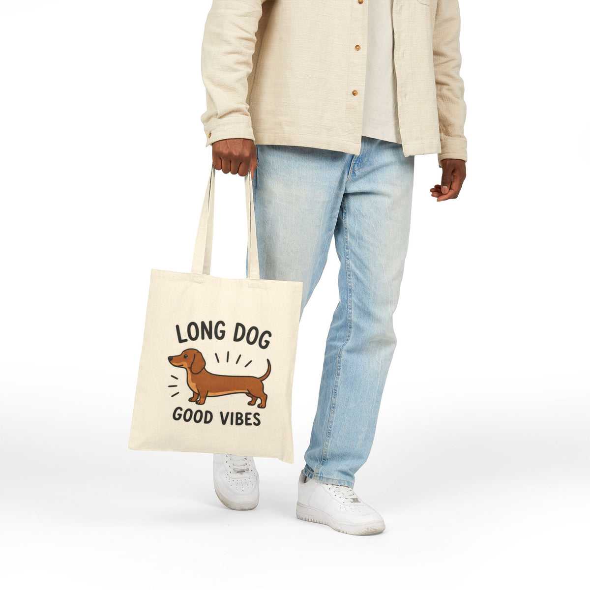 Dachshund Tote — “Long Dog, Good Vibes” Cotton Canvas Market Bag