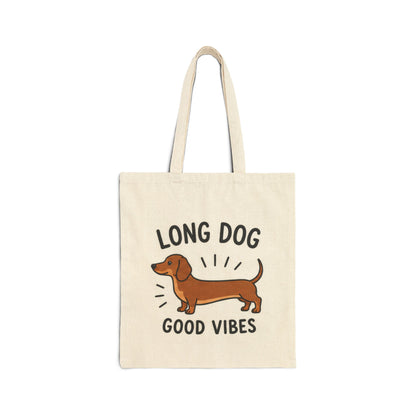 Dachshund Tote — “Long Dog, Good Vibes” Cotton Canvas Market Bag