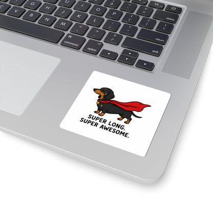 Super Long, Super Awesome Dachshund Sticker — Cute Superhero Sausage Dog Kiss-Cut