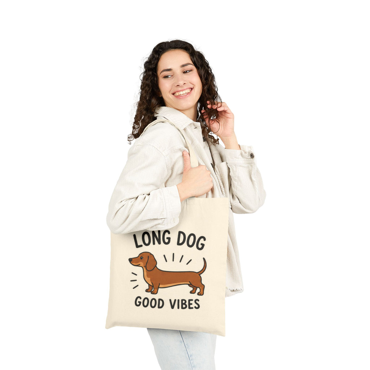 Dachshund Tote — “Long Dog, Good Vibes” Cotton Canvas Market Bag
