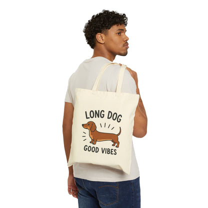 Dachshund Tote — “Long Dog, Good Vibes” Cotton Canvas Market Bag